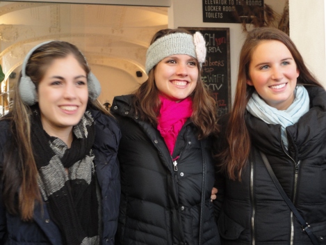 From Left: Me, Ellen and Elena before venturing into the cold. Notice the smile- it was soon gone.