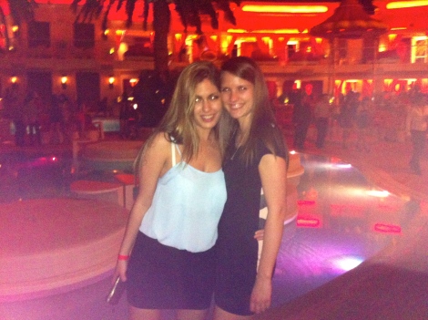 Ellen (left) and I by the pool at the night club